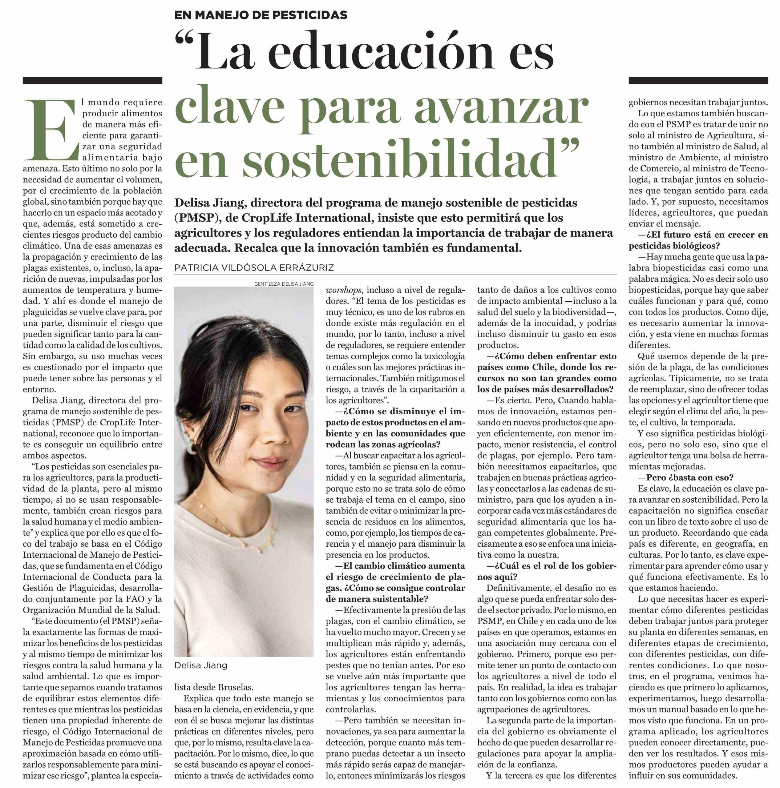 Lee más sobre el artículo En Manejo de pesticidas «La educación es clave para avanzar en sostenibilidad»