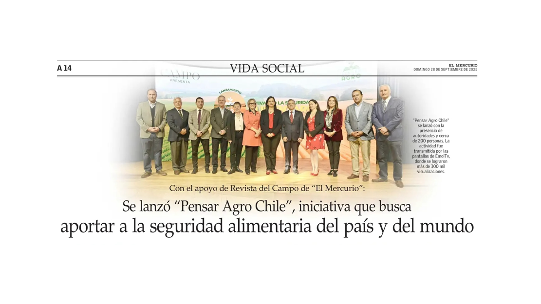 Lee más sobre el artículo Se lanzó “Pensar Agro Chile”, iniciativa que busca aportar a la seguridad alimentaria del país y del mundo